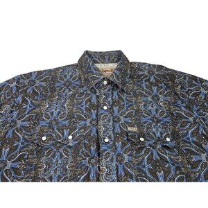 Rafter C Paisley Pearl Snap Western Shirt Mens XL Long Sleeve Charcoal Gray Blue